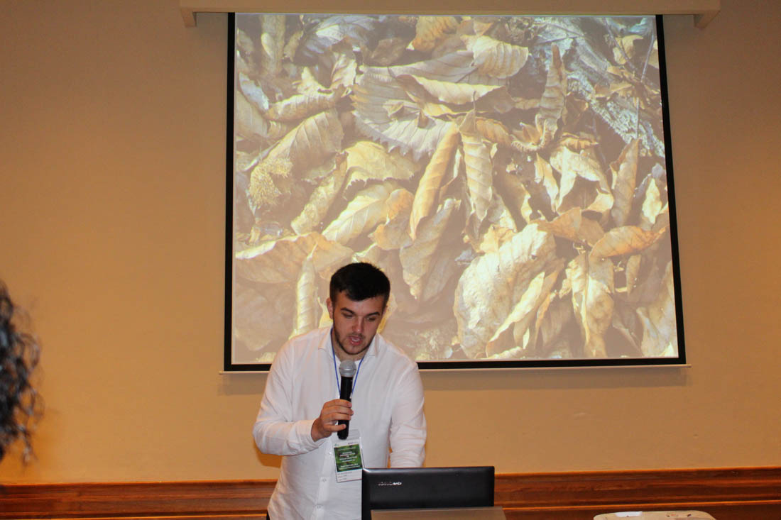 Valentin, founder of RE-leaf Foundation, making a presentation on using leaf for paper production