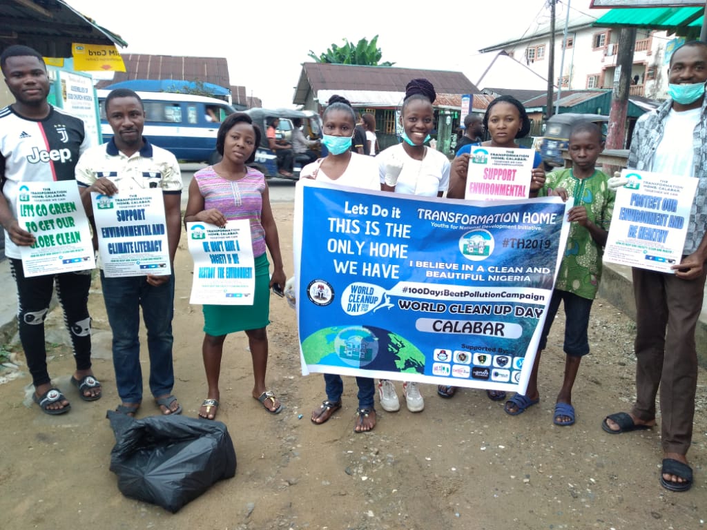 Samuel Chijioke Okorie and team organizing a clean-up drive on World clean-up day in Nigeria