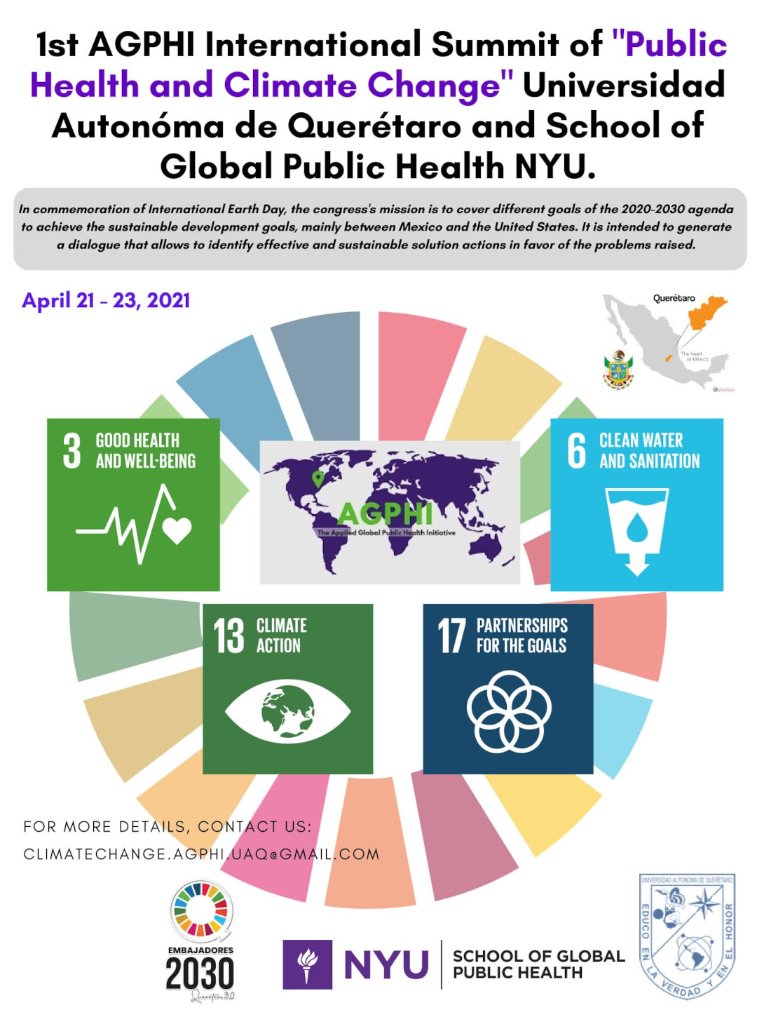 The 1st AGPHI International Summit on “Public Health and Climate Change” to be organized by Universidad Autonoma de Queretaro and School of Global Public Health of New York University (UAQ-NYU)